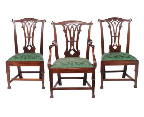  A set of three mahogany dining chairs in George III style  , 19th century, after the manner of Thomas Chippendale, to includ