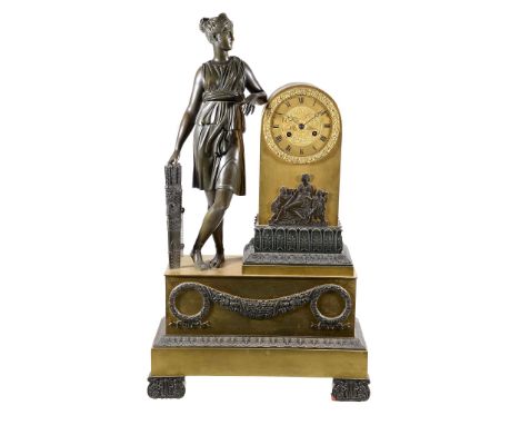  A French gilt metal mantel clock  , unsigned, mid 19th century, the eight-day bell striking movement with outside countwheel