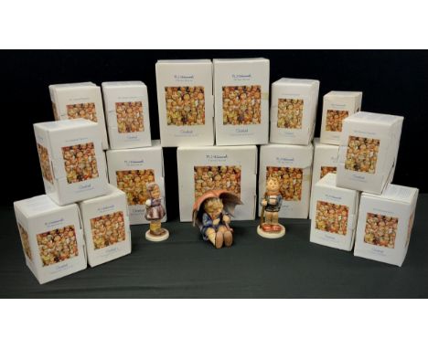 A quantity of Hummel Goebel including; ‘Little Hiker’, ‘Birthday Cake’,’Which hand?’,’Umbrella girl’,’To market’; etc (approx