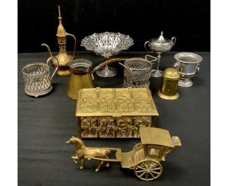 Silver and metal ware - An Art Nouveau twin handled silver trophy cup and cover. Birmingham 1920's, silver plated Bonbon dish