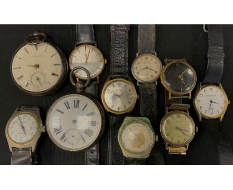 Watches - two Victorian silver open face pocket watches, Chester 1855, London 1879;  mid 20th century and later wristwatches,