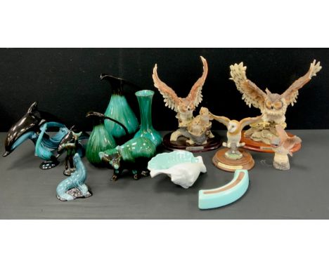 Ceramics - Blue mountain Pottery, Bear, Jugs, Poole Dolphin, Seal, Owls; etc. 