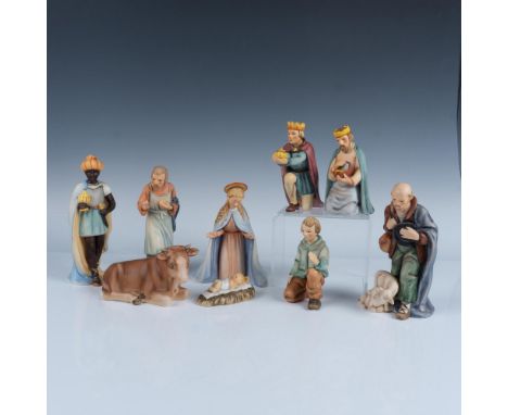 This delightful nativity scene features baby Jesus 214A, Mother Mary 214A, a bull 274, The Three Wise MenÂ&nbsp;carrying gift