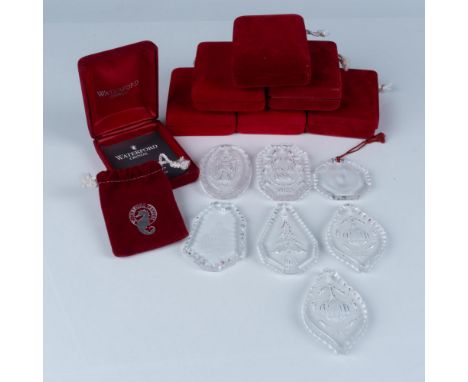 Includes 7 ornaments with holiday motifs: 1 Christmas Tree from 1980, 1 Angel with the word Peace from 1981, 1 Partridge in a