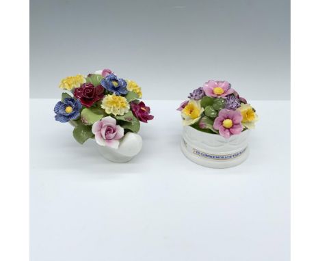 Beautiful duo of home decor that consists of a varied flower bouquet in a round pot, and a set of multicolored flowers in a s
