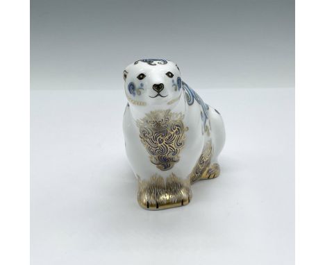 Intricate, artistic expression on this great white northern bear with dark and light blue swirls outlined with gilt. Royal Cr