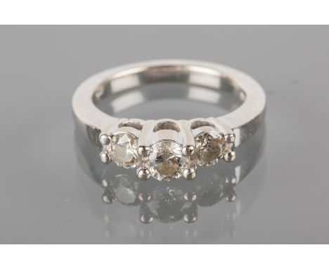 DIAMOND THREE STONE RING
the brilliant cut diamonds totalling approximately 0.75 carats, in fourteen carat gold
