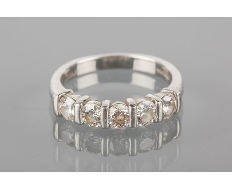 DIAMOND FIVE STONE RING
set with five brilliant cut diamonds totalling approximately 1.02 carats, in platinum