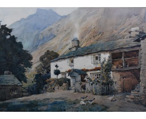 After Alfred Heaton Cooper (British 1863-1929) coloured print, The Bield at Langdale, mounted , framed and glazed 27cm x 38cm