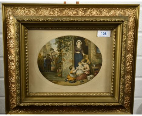 Le Blond, (19th century), after, a print, oval, cottagers, 15 x 18cm, gilt effect foliate framed, 32 x 37cm, and (19th centur