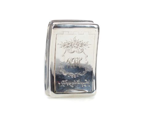 GEORGE III SILVER SNUFF BOX,maker William Boot, Birmingham 1810, of concave form with flush hinged cover, initialled 'RJH' wi