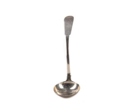SCOTTISH PROVINCIAL SILVER TODDY LADLE,likely Dundee, no maker's mark, fiddle pattern with engraved initials 'JR', 14.5cm lon