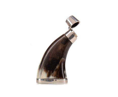 VICTORIAN SILVER AND HORN SNUFF MULL,maker Wilson &amp; Sharp, Edinburgh 1894, modelled in the form of a powder flask, 9.6cm 