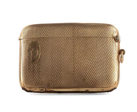 NINE CARAT GOLD VESTA CASE,maker William Neale Ltd, Birmingham 1929, engine turned and inscribed 'Peg', approx 33g