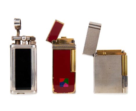 DUPONT SILVER PLATED LIGHTER,engine turned decoration, 5.6cm high, along with a Dunhill lighter and a Givenchy lighter (3)