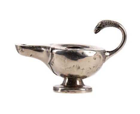 GEORGE V SILVER LAMP-FORM TABLE LIGHTER,maker S. Blackensee, Chester 1921, modelled in the form of a Roman lamp, with eagle h