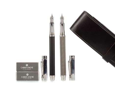 CARAN d'ACHE 'VARIUS IVANHOE' FOUNTAIN PEN,with engine-turned finish, along with a further Caran d'Ache 'Varius Ebony' founta