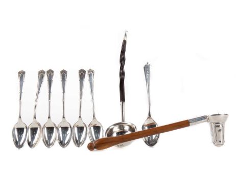 ELIZABETH II SILVER MOUNTED CANDLE SNUFFER,maker C.C.B., Birmingham 1991, with turned wooden handle, together with a Victoria