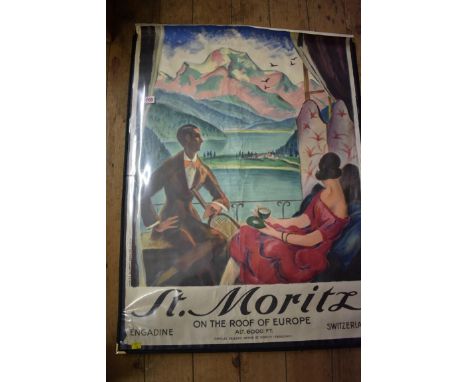 POSTER: EDUARD STIEFEL:&nbsp;'St Moritz, On the Roof of Europe..': lithograph printed in colours, 102.5 x 73cm, overall creas