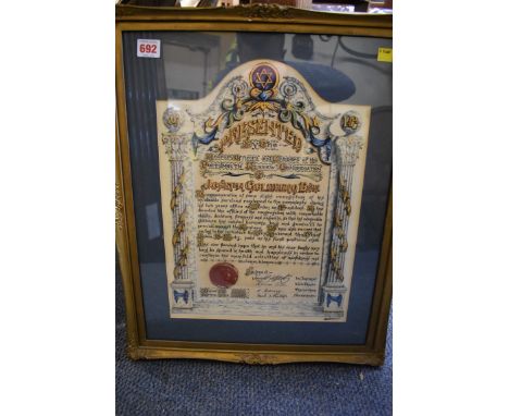PORTSMOUTH HEBREW CONGREGATION:&nbsp;illuminated certificate..'presented by the honorary officers and members of the Portsmou