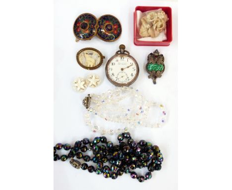 Quantity of costume jewellery including a silver curb link charm bracelet with heart-shaped padlock clasp, an open-faced pock