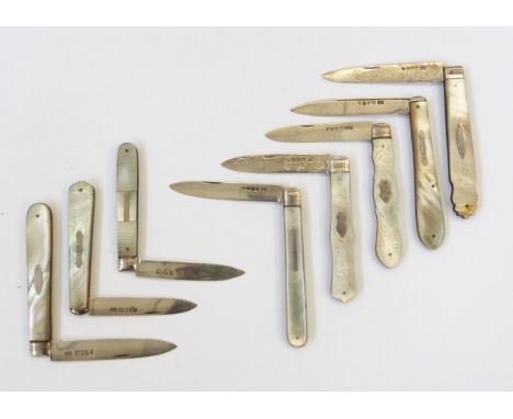 Victorian silver and mother-of-pearl folding fruit knife, maker's mark 'AH', Sheffield 1870, the blade with engraved foliate 
