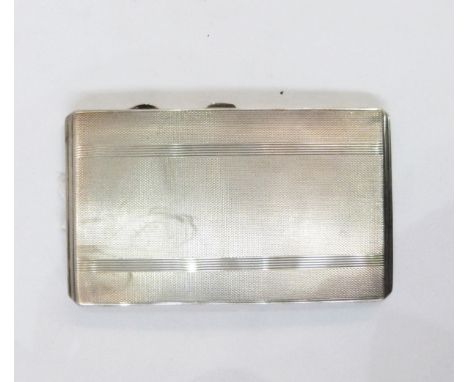 Early 20th century silver cigarette case, rectangular and engine-turned, initialled 'P.J' to inside, marked 925 sterling, 215
