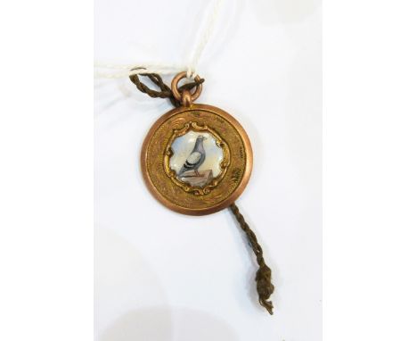 9ct gold and ceramic pigeon-racing medallion presentation pendant awarded to J Stark in 1926, gross weight approx 13.5g 