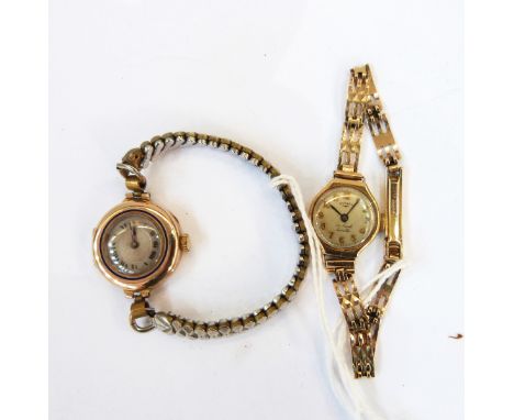 Lady's 9ct gold Rotary Incabloc bracelet watch on 9ct gold stylised ladder link bracelet and a 9ct gold lady's bracelet watch