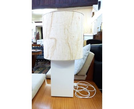 Mid to late 20th century white lacquered column table lamp with cream shade, 81cm high 