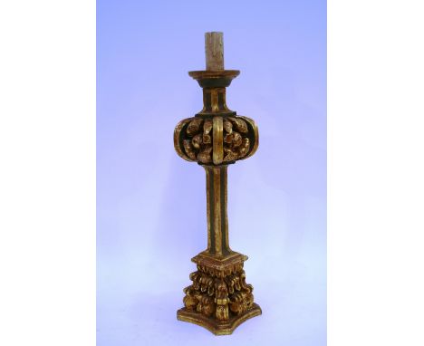A Florentine style gilded lamp base, in the form of a candle stand on shaped support, 63cm  high