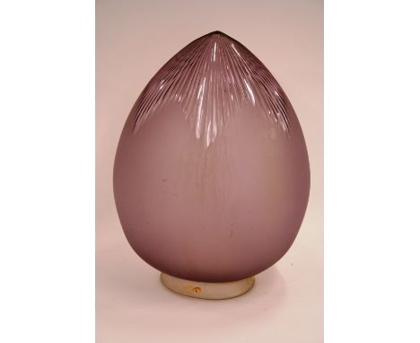 A large Art Deco style lilac cut glass light shade, 50cm high, having later steel fitting