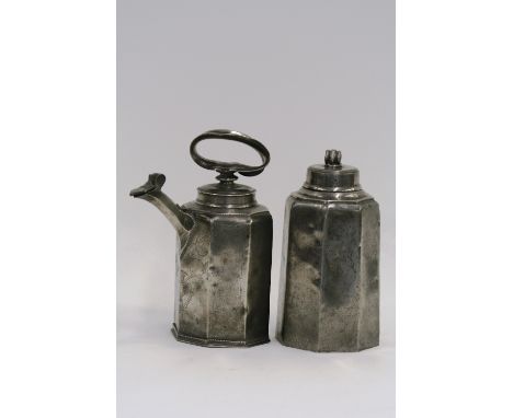 A Swiss flask or Glockenkanne, the octagonal body surmounted by a screw top lid with ringed knop finial, circa 1700, 23.5cm h