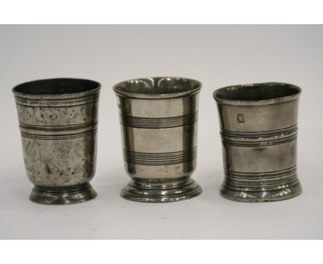 A Victorian pewter half pint beaker, C Bentley, London, engraved initial C.E.W. also engraved White Horse, Dartford to the ba