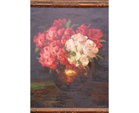 Possibly R. de Maistre, (1894-1968), still life study, indistinctly signed oil on board, 93cm x 89cm