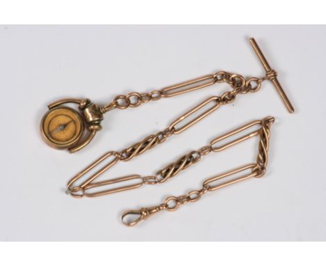 A 9 carat gold watch chain, having swivel fob inset with a compass, 40cm long - see illustration
