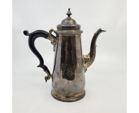 A George II silver coffee pot, by William Williams I (possibly, makers mark rubbed), London 1746, of tapering circular form w