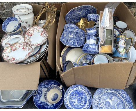 A. Large qty or porcelain and glass to include Portmeirian, Doulton part service and Spode part service, Japanese Noritake co