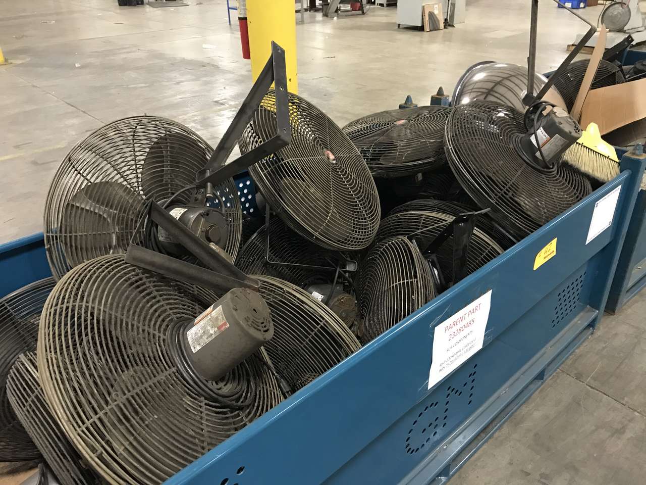 Dayton (16) Wall Mount Shop Fans with Brackets, 96" x 48" x 30" Steel Bin,