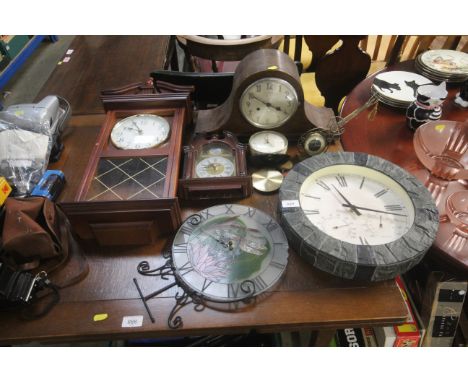 A 1930s oak mantel clock and various other clocks and time pieces