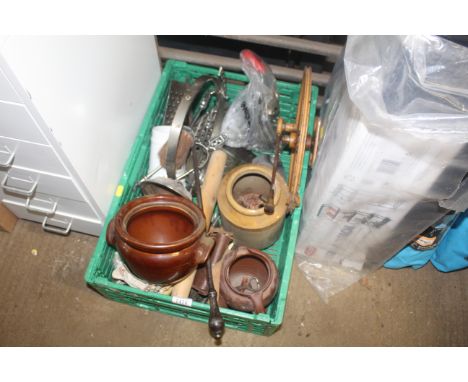 A quantity of various items to include stoneware jars, stone glazed planter, a companion stand etc,.