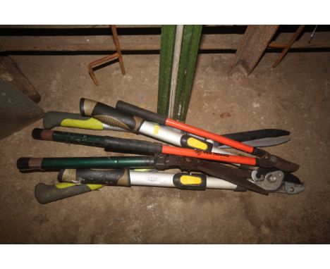 A quantity of short handled garden tools to include shears, branch loppers etc.