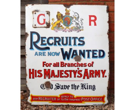 Original army recruitment enamel sign - Originally ER for Edward VII but later changed with a bolted on G to GR for George V 