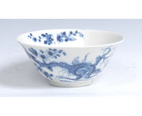 A rare and unusual Worcester Prunus Root conical  sugar bowl, finely painted in blue with flowering branches extending to the