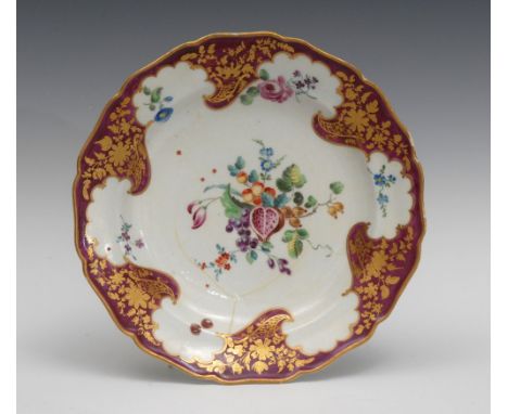 A Worcester 'Hope Edwards' shaped circular plate, painted in the workshop of James Giles,  with scattered sprigs and spray of