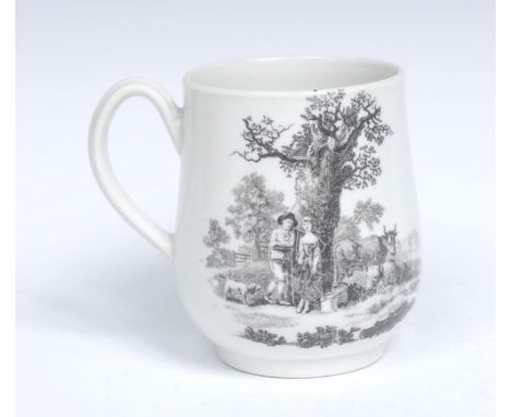 A small Worcester Milking Scene No 1 pattern  baluster mug, grooved handle, printed in monochrome with an engraving after Rob
