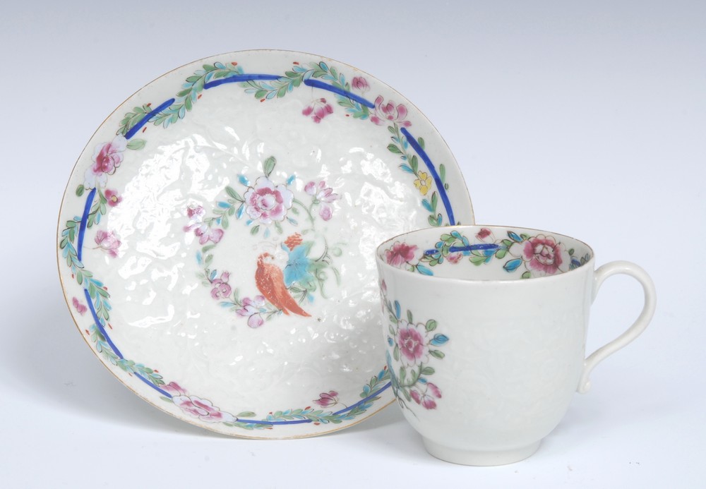 A Worcester Chrysanthemum moulded Old Worcester Parrot pattern coffee ...