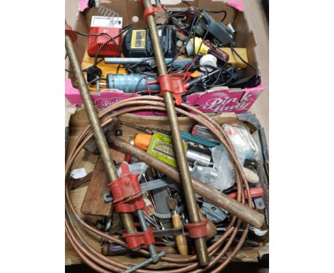 2 BOXES OF TOOLS AND CLAMPS ETC