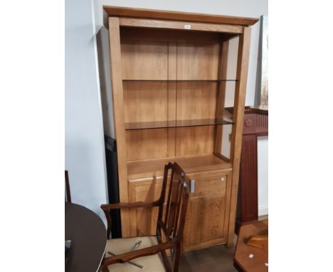 SOLID LIGHT OAK 3 SHELF OVER 2 DRAW DISPLAY CABINET