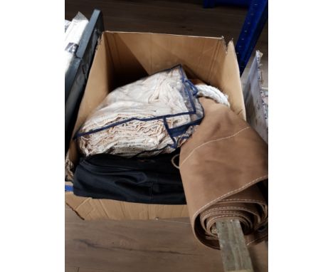 BOX CONTAINING CANVAS HAMMOCK AND LINED CURTAINS ETC